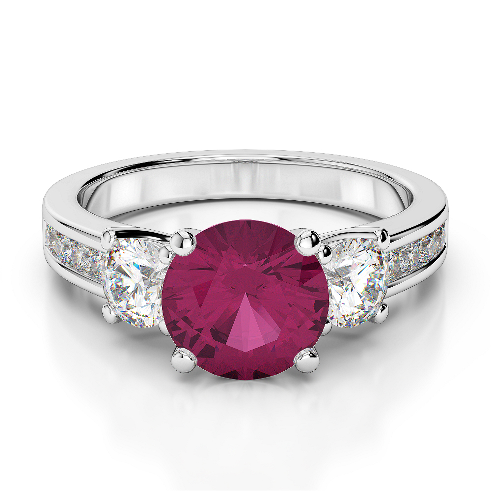 Gold / Platinum Round Cut Ruby and Diamond Engagement Ring AGDR-1218