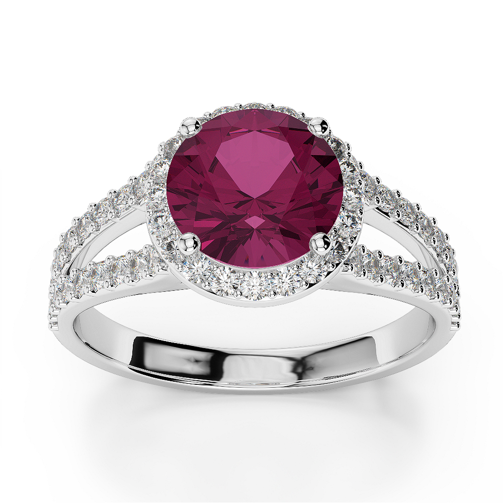 Gold / Platinum Round Cut Ruby and Diamond Engagement Ring AGDR-1220