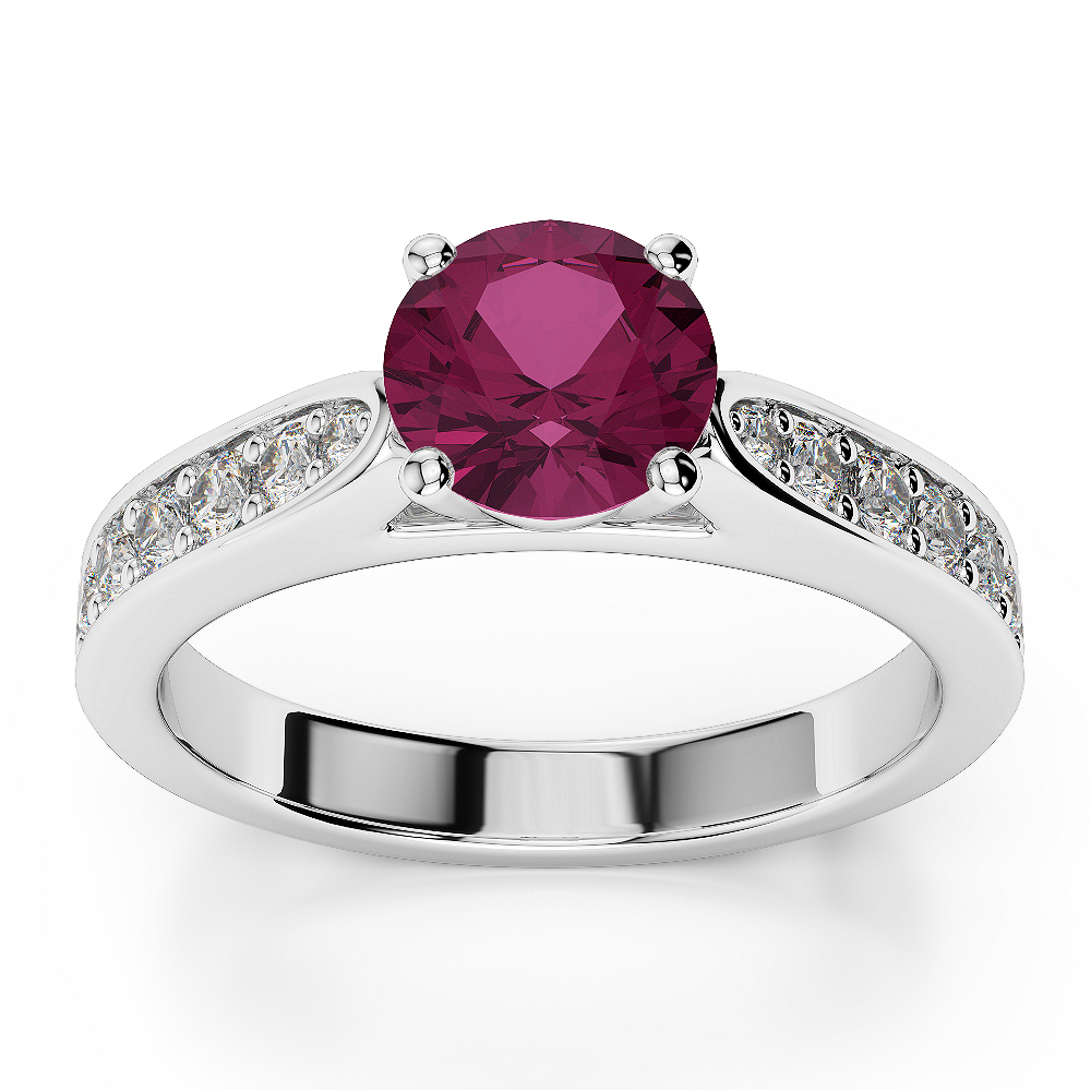 Gold / Platinum Round Cut Ruby and Diamond Engagement Ring AGDR-1221