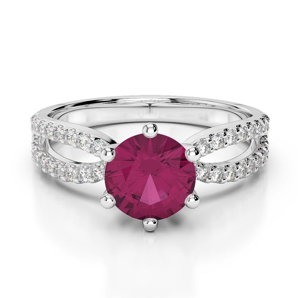 Gold / Platinum Round Cut Ruby and Diamond Engagement Ring AGDR-1223