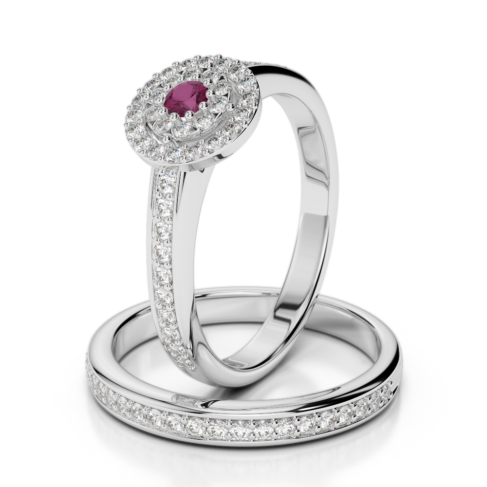 Gold / Platinum Round cut Ruby and Diamond Bridal Set Ring AGDR-1239