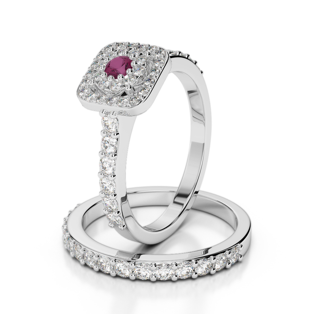Gold / Platinum Round cut Ruby and Diamond Bridal Set Ring AGDR-1246