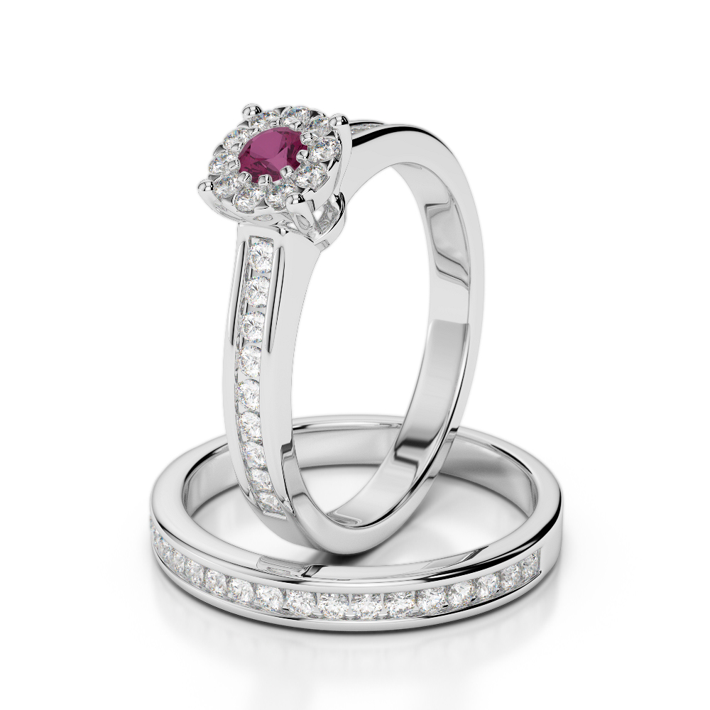 Gold / Platinum Round cut Ruby and Diamond Bridal Set Ring AGDR-1339