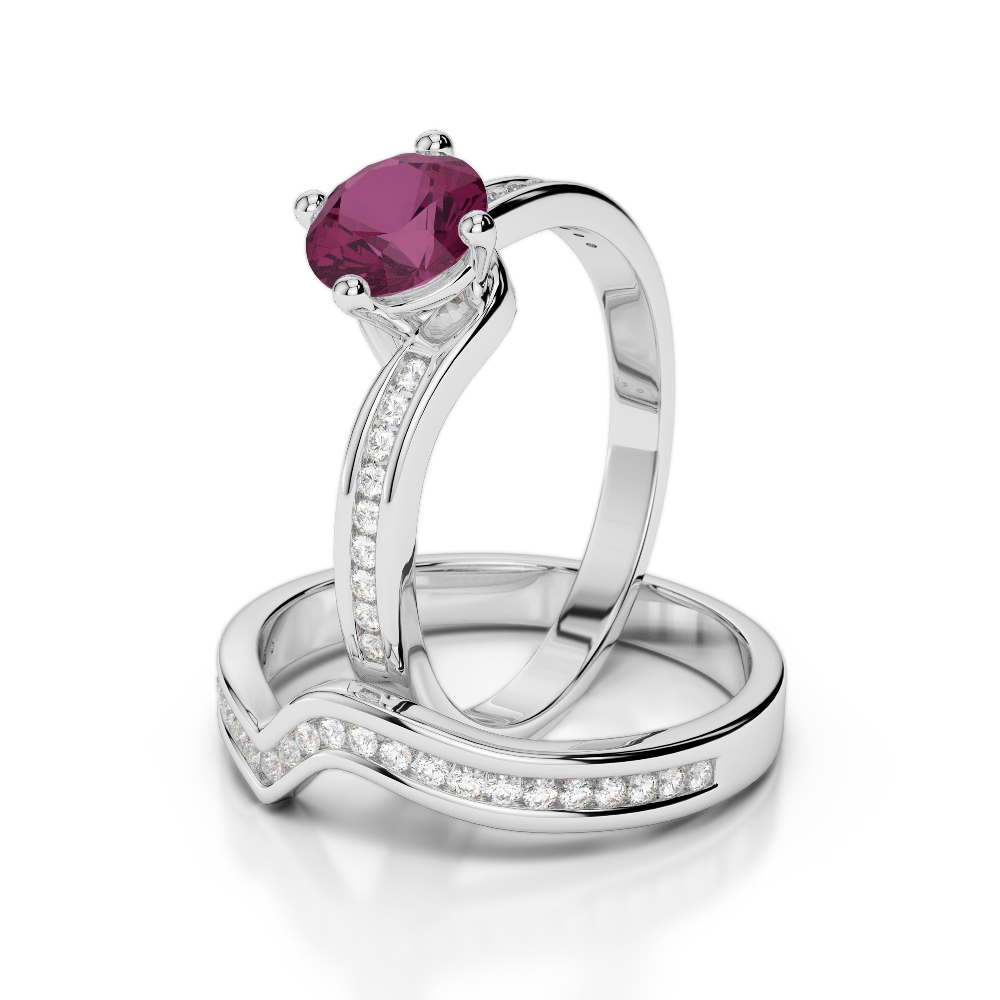 Gold / Platinum Round cut Ruby and Diamond Bridal Set Ring AGDR-2005