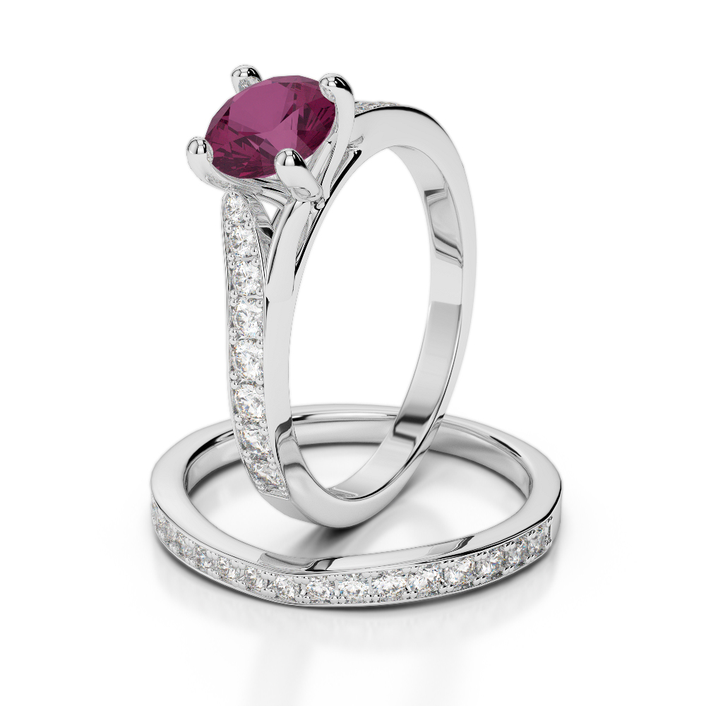 Gold / Platinum Round cut Ruby and Diamond Bridal Set Ring AGDR-2011