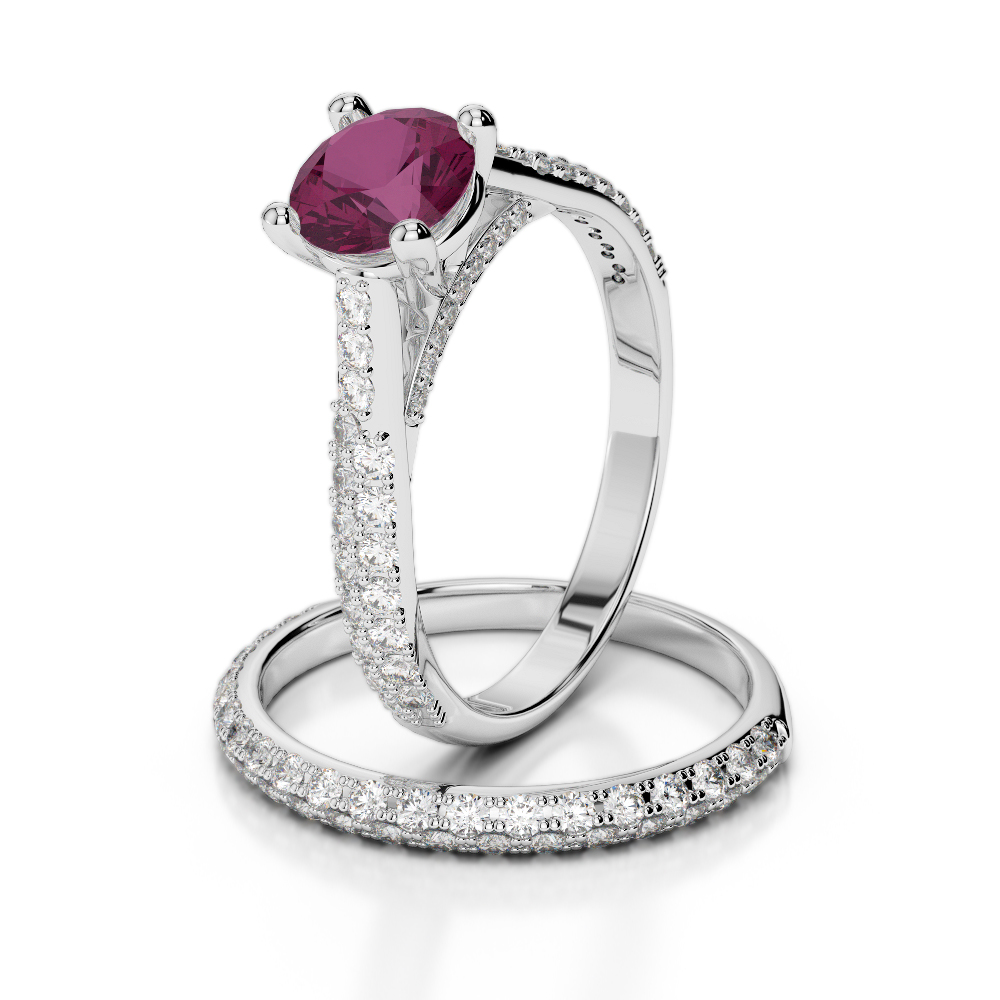 Gold / Platinum Round cut Ruby and Diamond Bridal Set Ring AGDR-2013