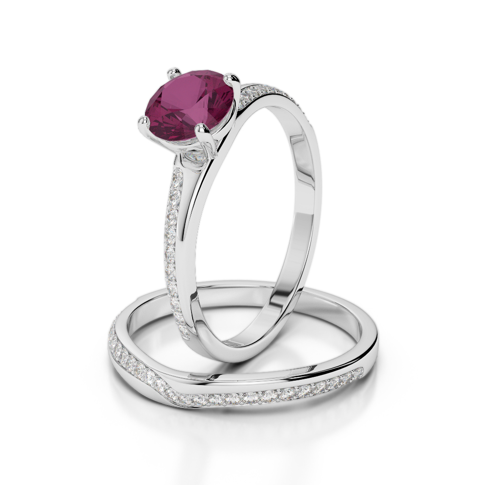 Gold / Platinum Round cut Ruby and Diamond Bridal Set Ring AGDR-2015