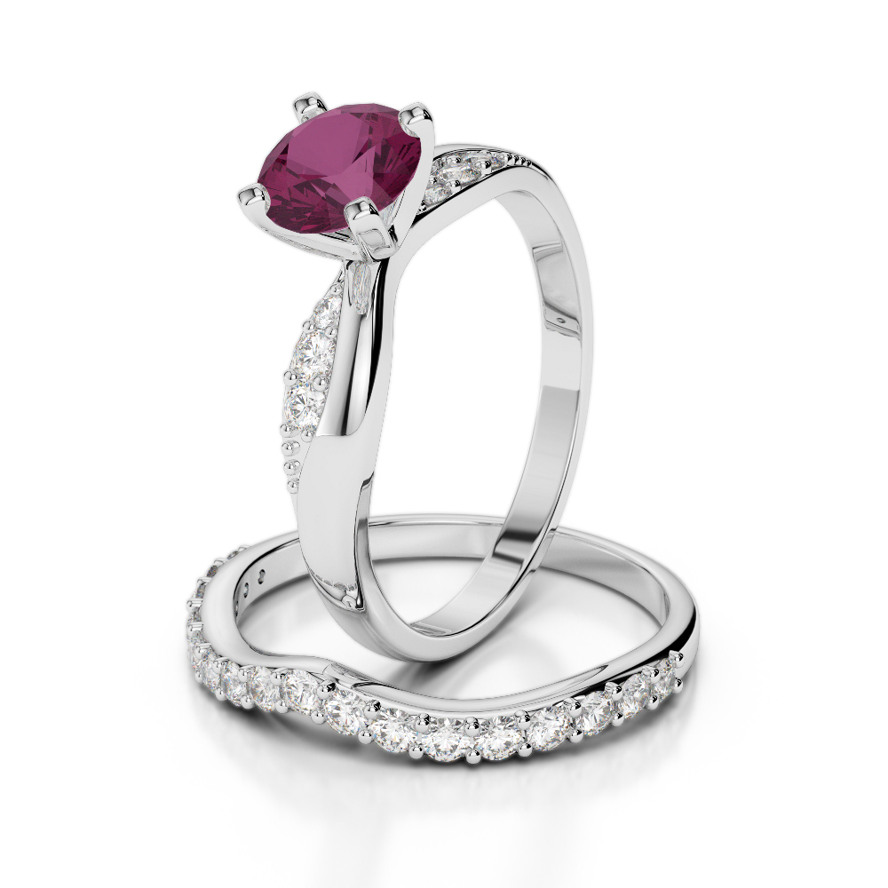 Gold / Platinum Round cut Ruby and Diamond Bridal Set Ring AGDR-2023