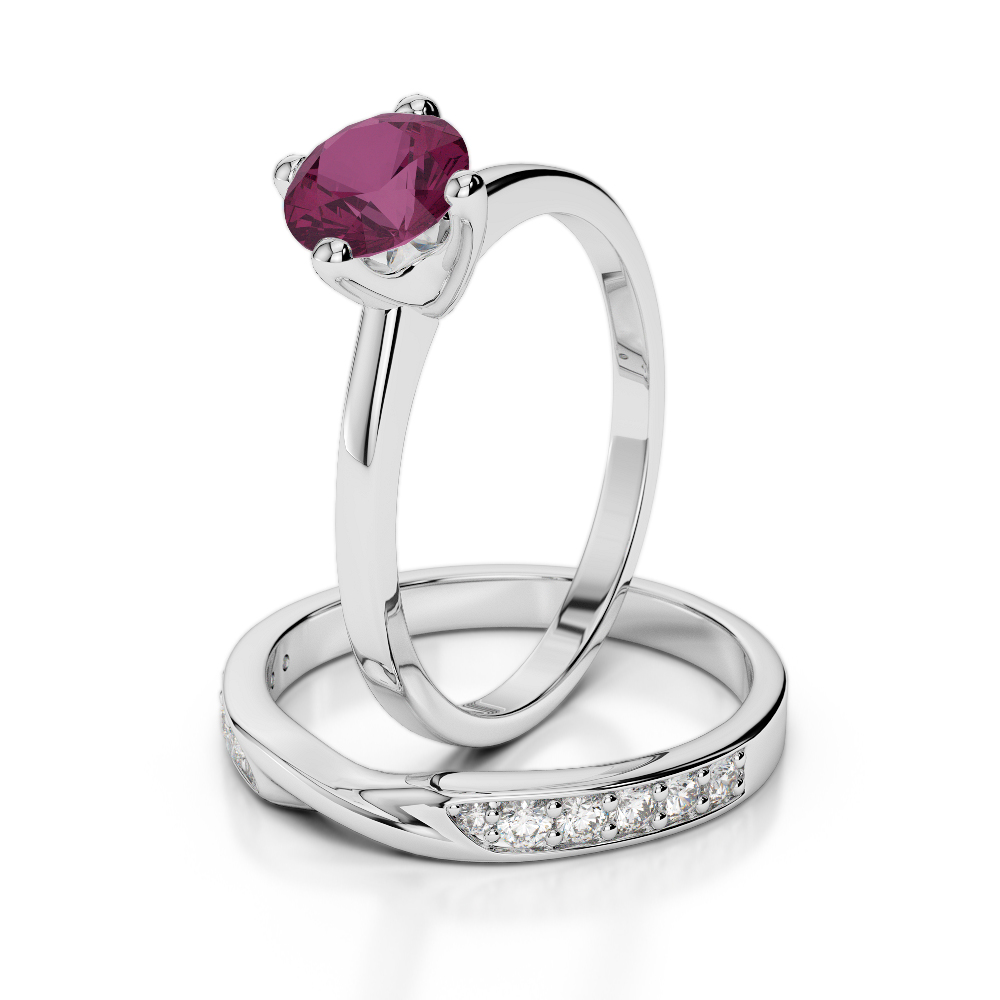 Gold / Platinum Round cut Ruby and Diamond Bridal Set Ring AGDR-2027