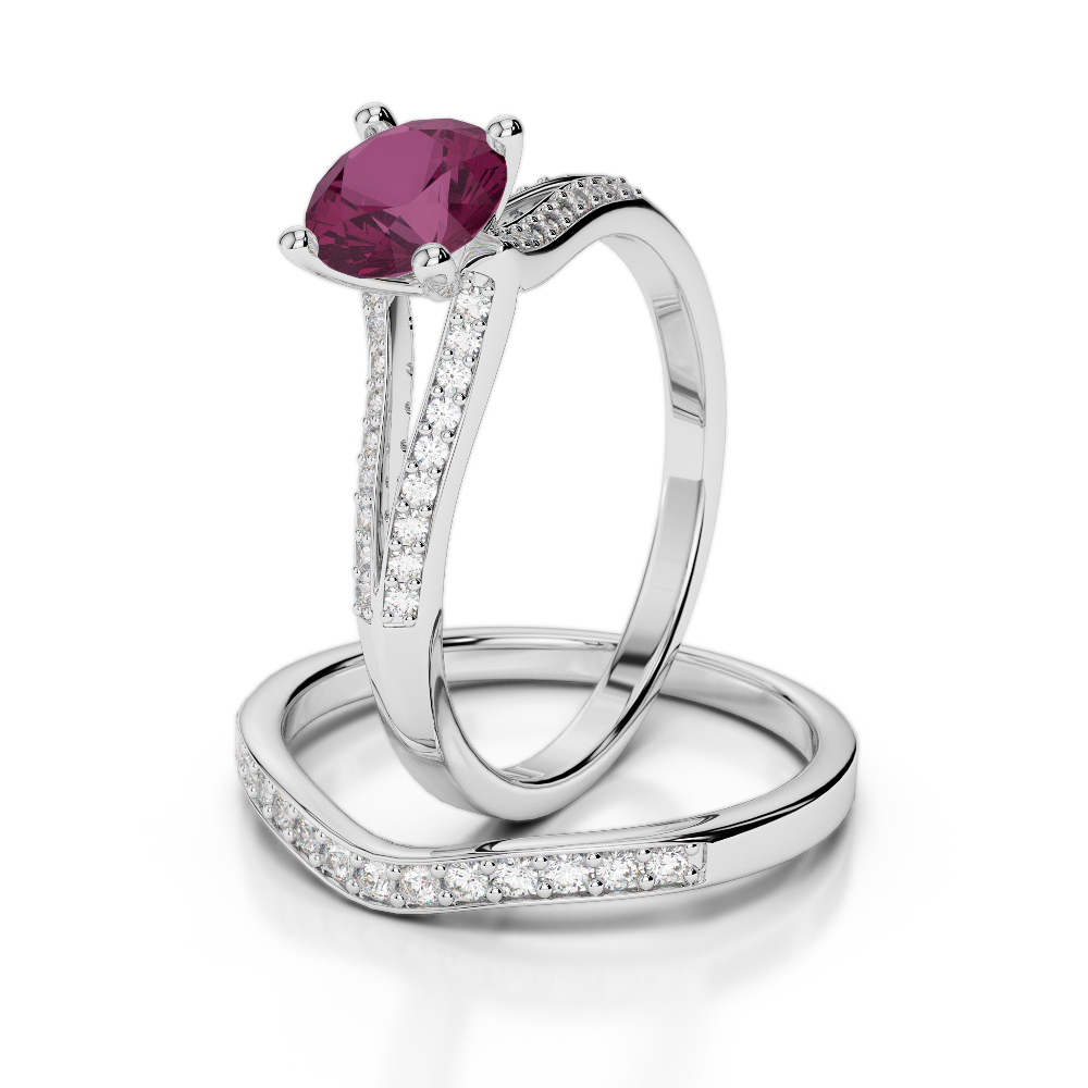 Gold / Platinum Round cut Ruby and Diamond Bridal Set Ring AGDR-2037