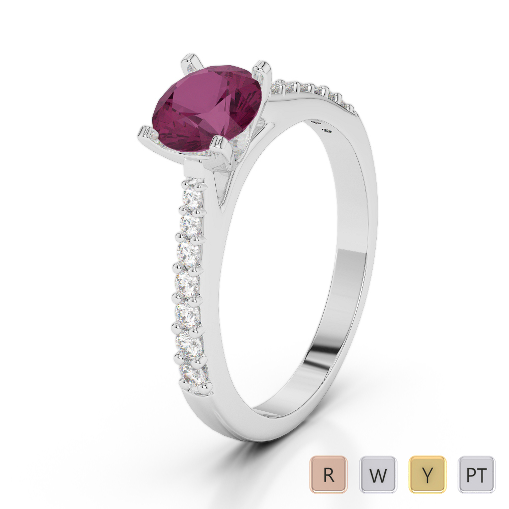 Gold / Platinum Round Cut Ruby and Diamond Engagement Ring AGDR-2040