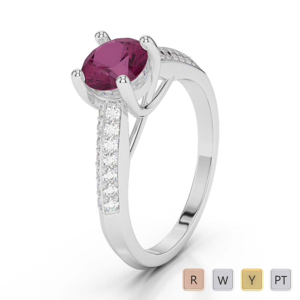 Gold / Platinum Round Cut Ruby and Diamond Engagement Ring AGDR-2044