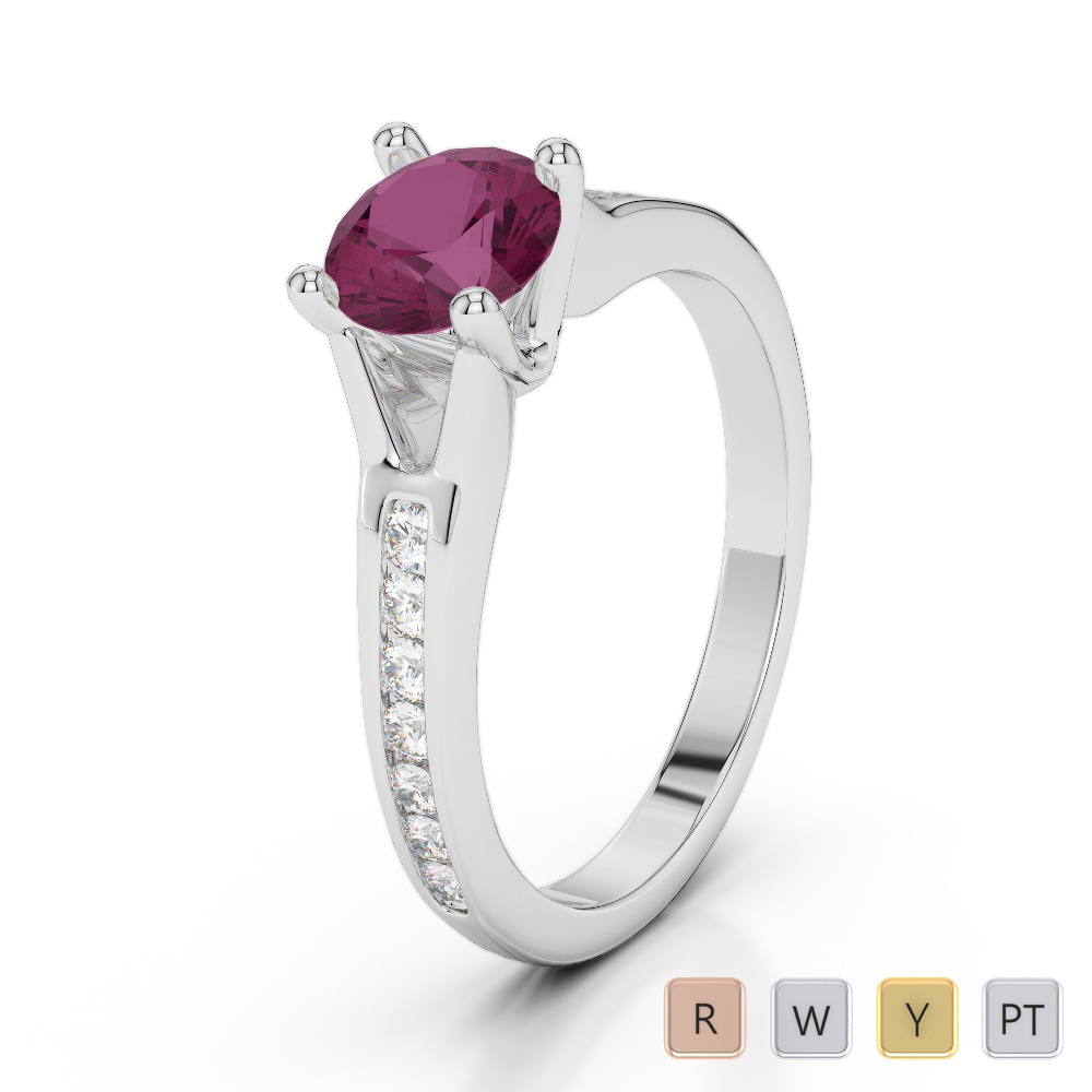 Gold / Platinum Round Cut Ruby and Diamond Engagement Ring AGDR-2048
