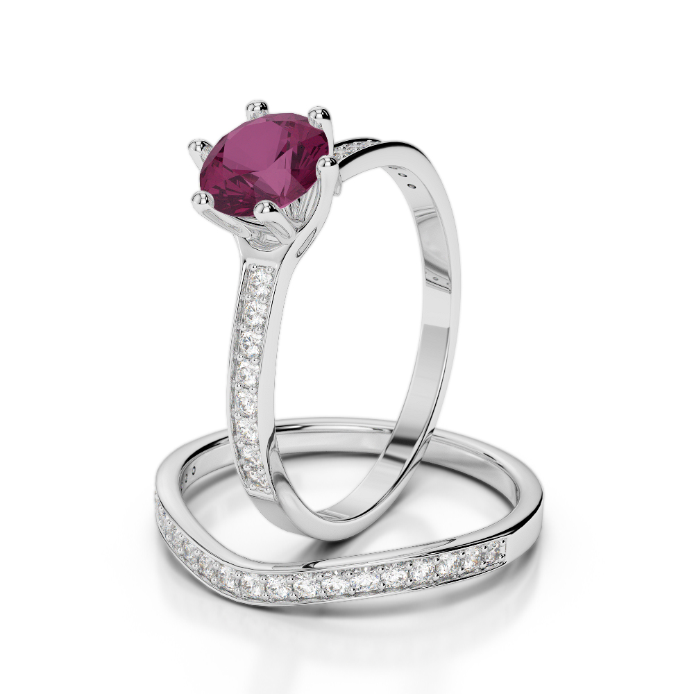 Gold / Platinum Round cut Ruby and Diamond Bridal Set Ring AGDR-2049
