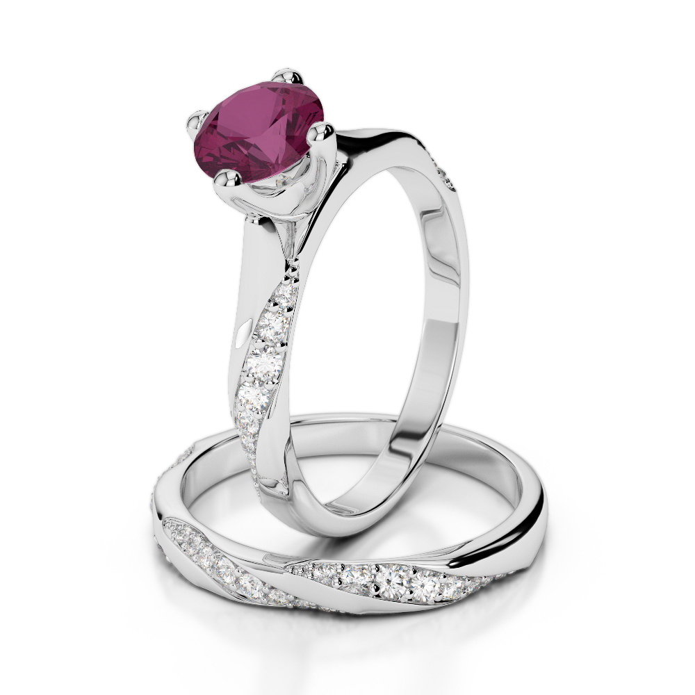Gold / Platinum Round cut Ruby and Diamond Bridal Set Ring AGDR-2059