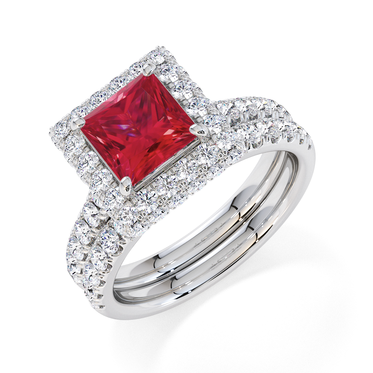 Gold / Platinum Ruby and Diamond Engagement Ring RZ3411