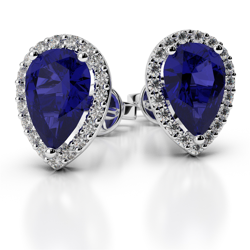 Pear Shape Blue Sapphire and Diamond Earrings in Gold / Platinum AGER-1074