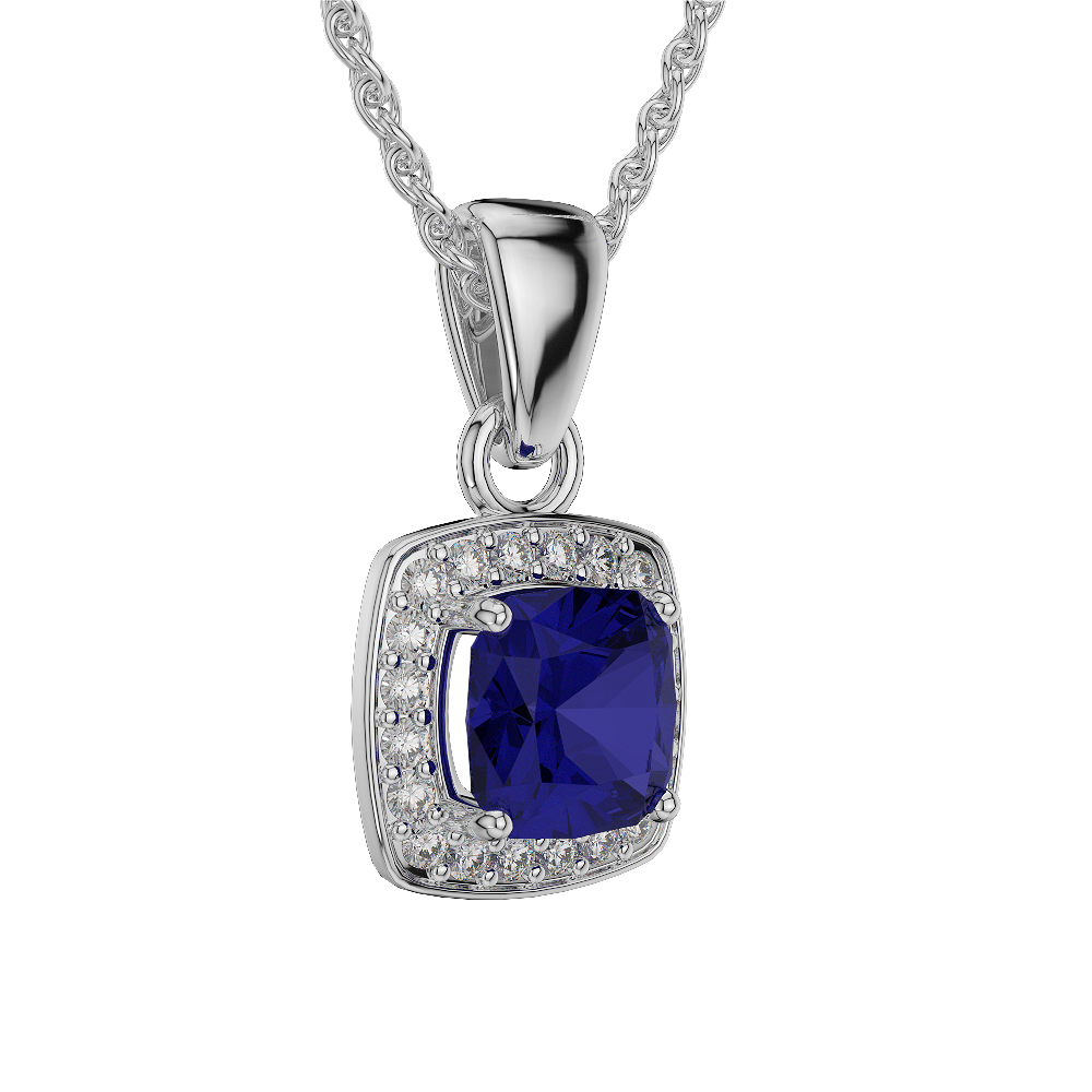 Cushion Shape Sapphire and Diamond Necklaces in Gold / Platinum AGDNC-1061