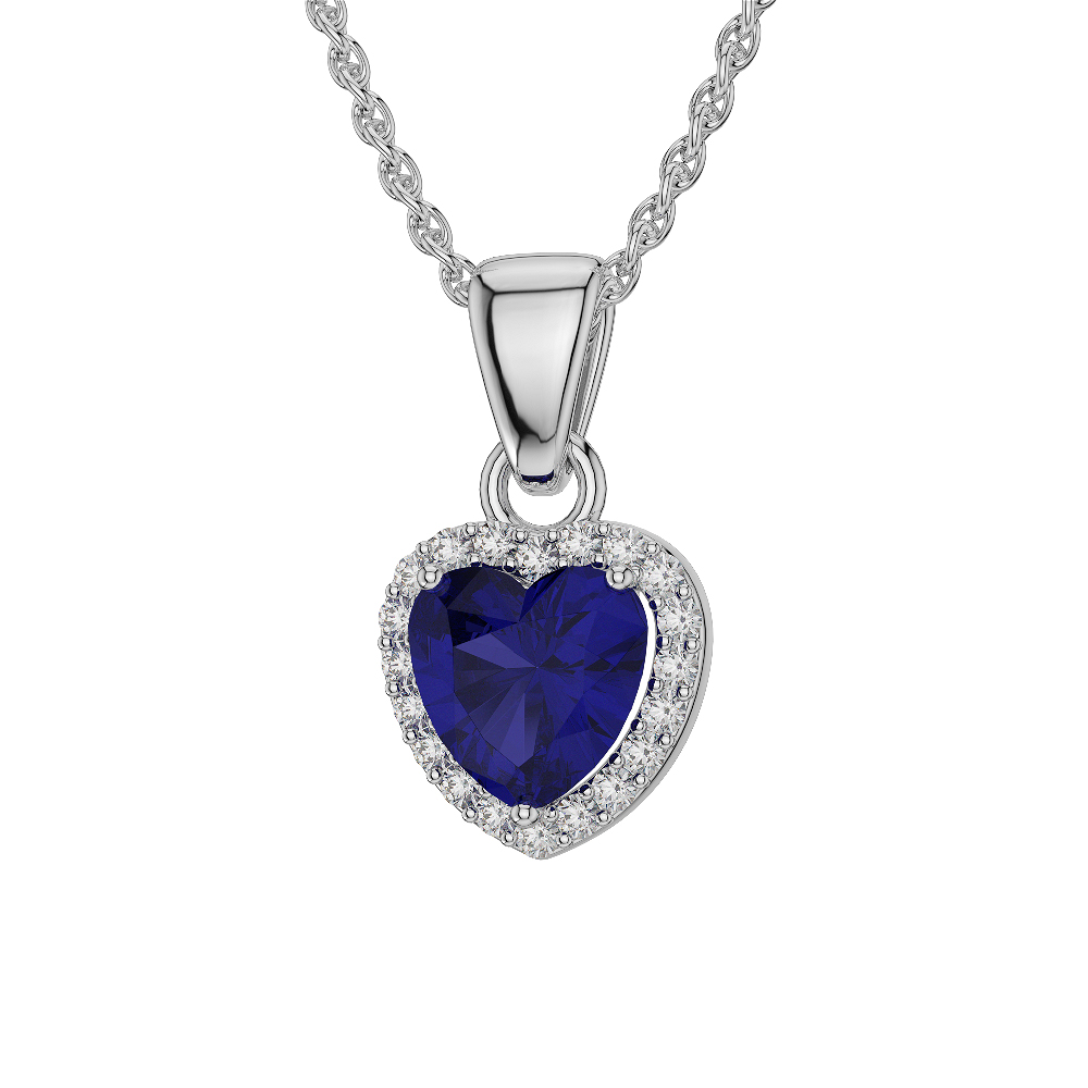 Heart Shape Sapphire and Diamond Necklaces in Gold / Platinum AGDNC-1064