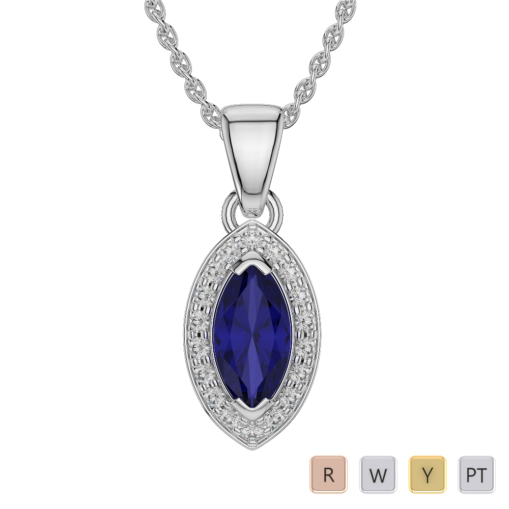 Marquise shape sapphire and diamond necklaces in gold / platinum agdnc1069