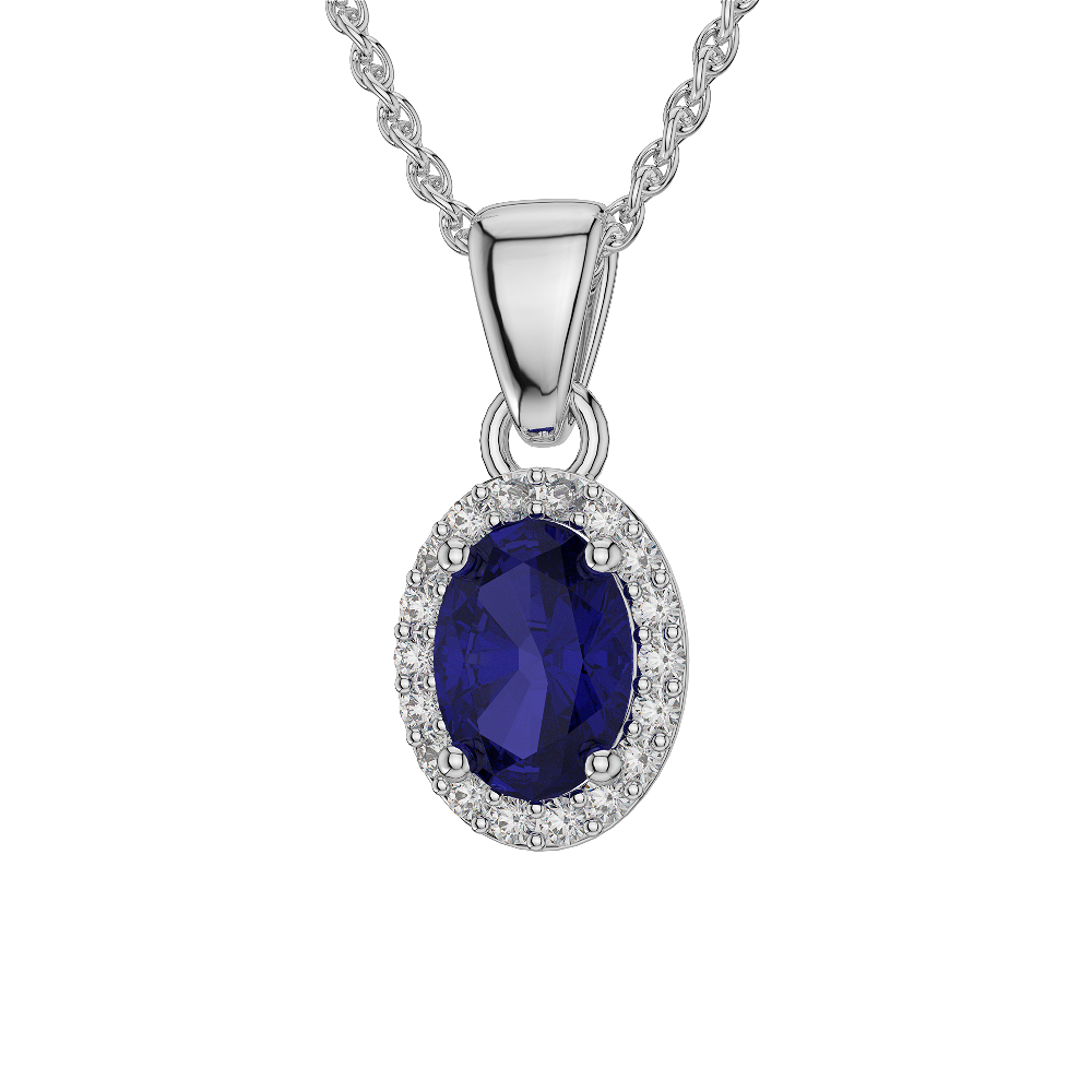 Oval Shape Sapphire and Diamond Necklaces in Gold / Platinum AGDNC-1070