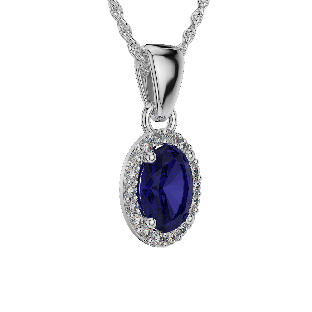 Oval Shape Sapphire and Diamond Necklaces in Gold / Platinum AGDNC-1070