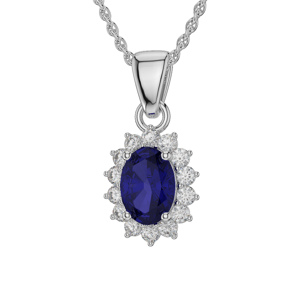 Oval Shape Sapphire and Diamond Necklaces in Gold / Platinum AGDNC-1071