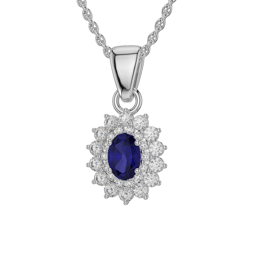 Oval Shape Sapphire and Diamond Necklaces in Gold / Platinum AGDNC-1073