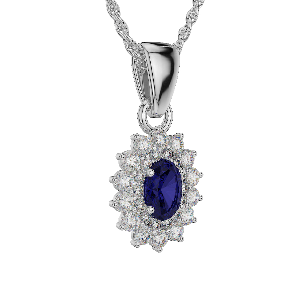 Oval Shape Sapphire and Diamond Necklaces in Gold / Platinum AGDNC-1073