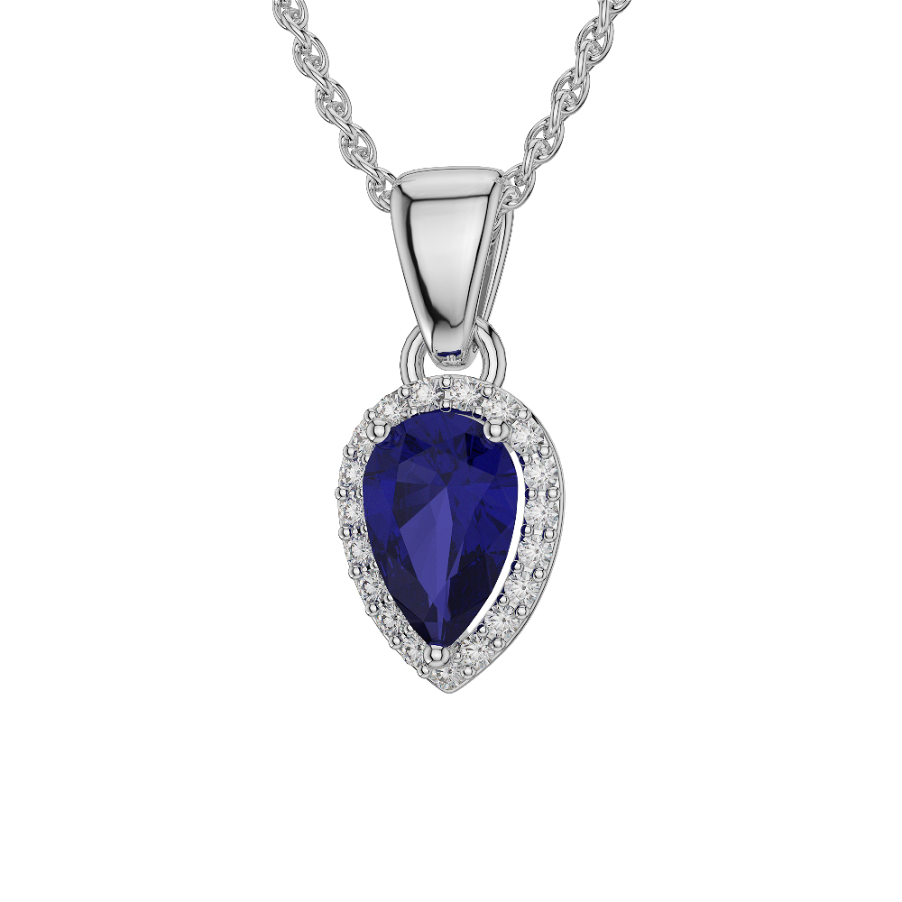 Pear Shape Sapphire and Diamond Necklaces in Gold / Platinum AGDNC-1074