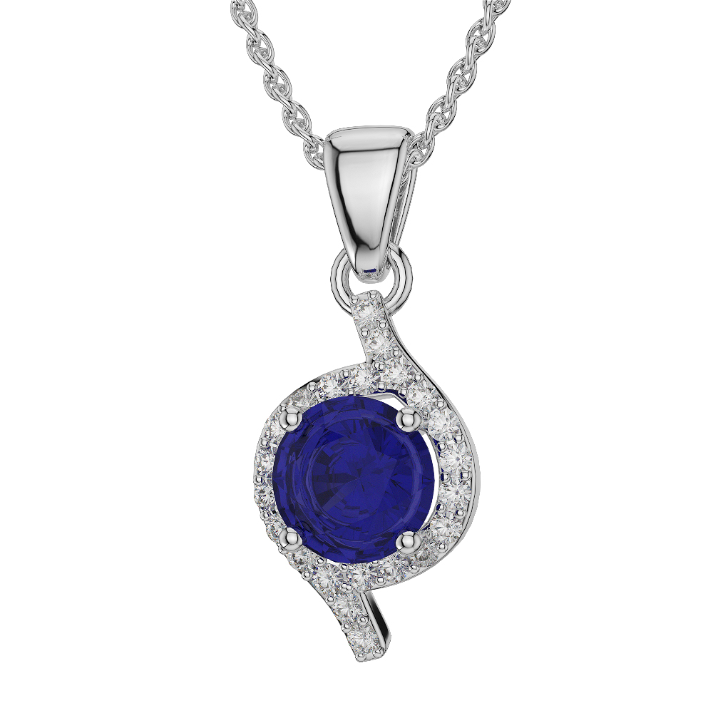 Round Shape Sapphire and Diamond Necklaces in Gold / Platinum AGDNC-1076
