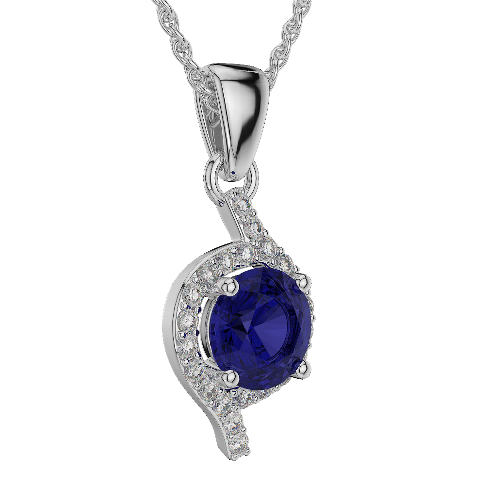 Round Shape Sapphire and Diamond Necklaces in Gold / Platinum AGDNC-1076