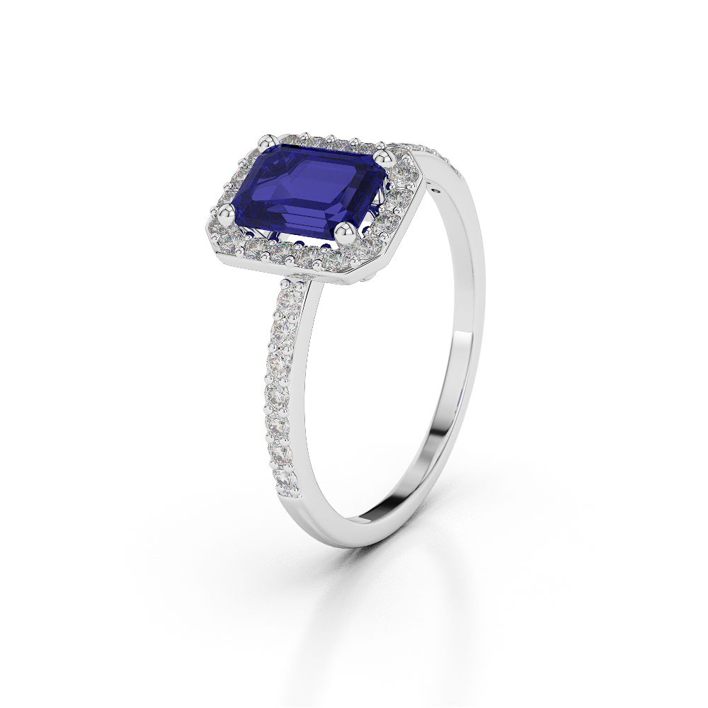 Gold / Platinum Emerald Shape Sapphire and Diamond Ring AGDR-1062