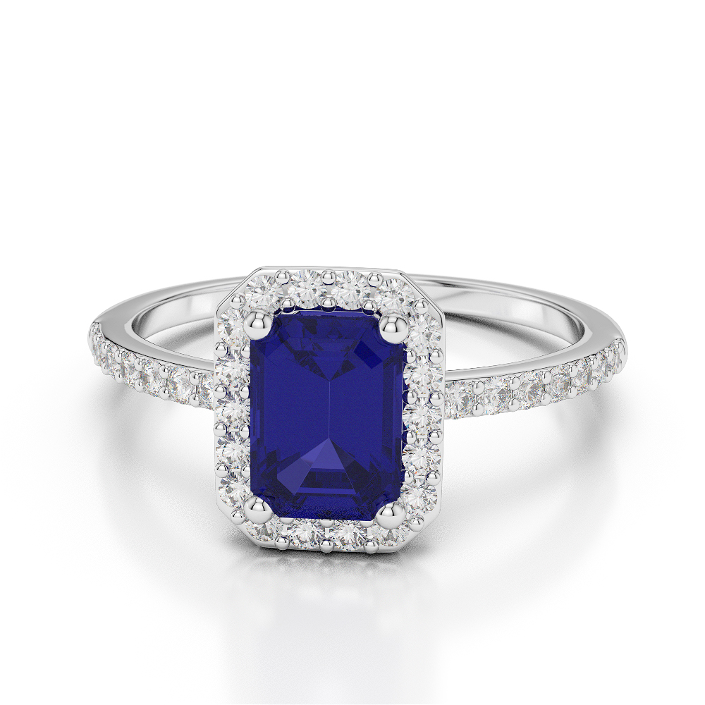 Gold / Platinum Emerald Shape Sapphire and Diamond Ring AGDR-1062