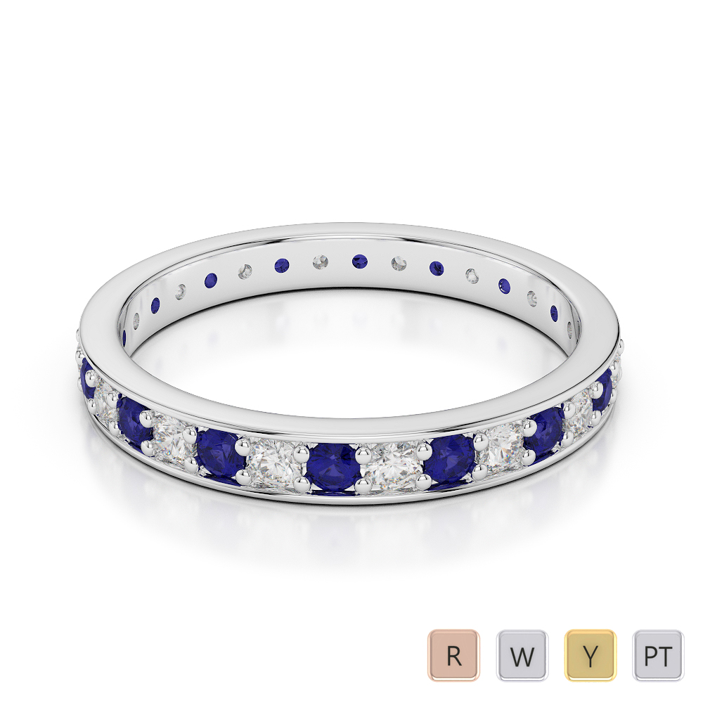 2.5 MM Gold / Platinum Round Cut Blue Sapphire and Diamond Full Eternity Ring AGDR-1079