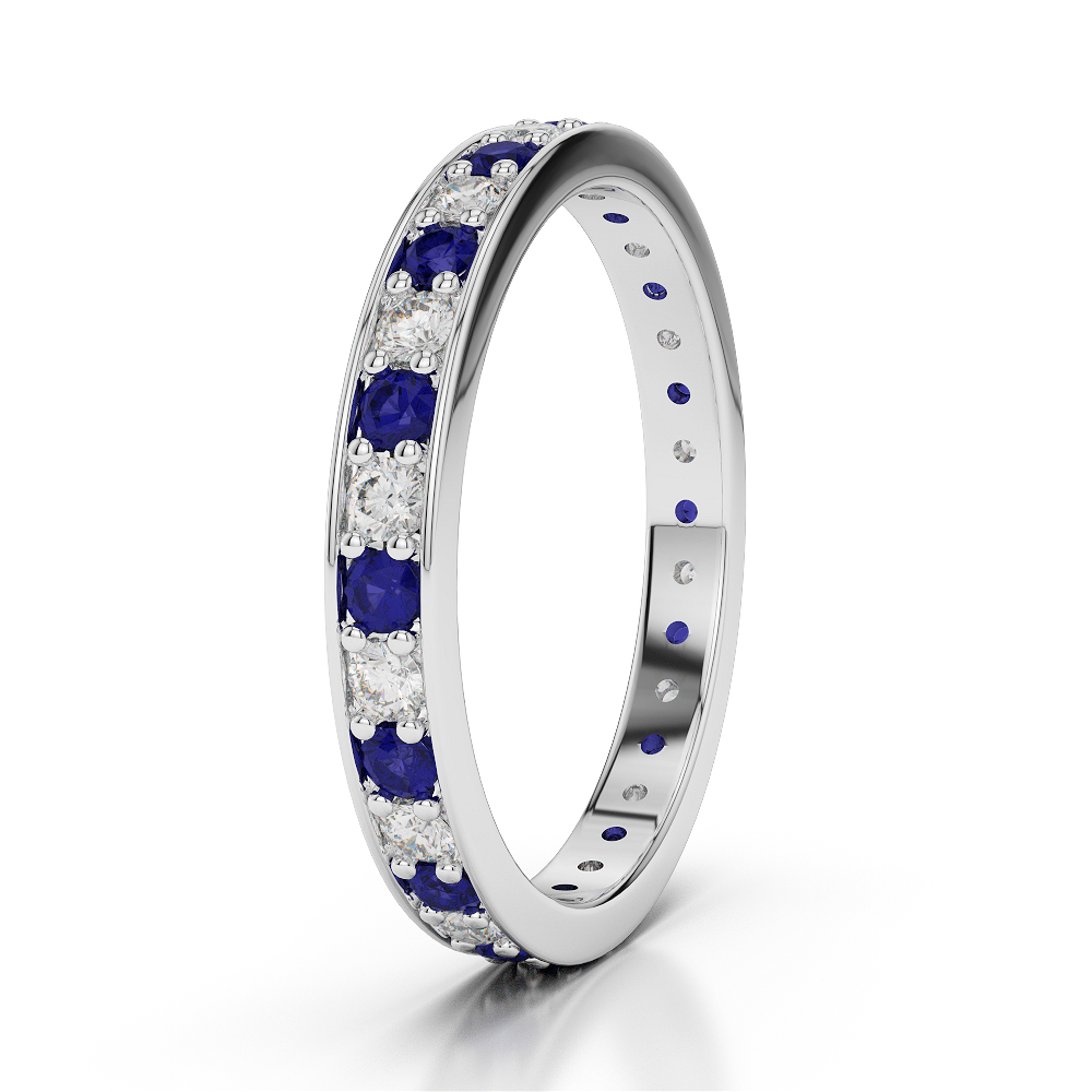 2.5 MM Gold / Platinum Round Cut Blue Sapphire and Diamond Full Eternity Ring AGDR-1079