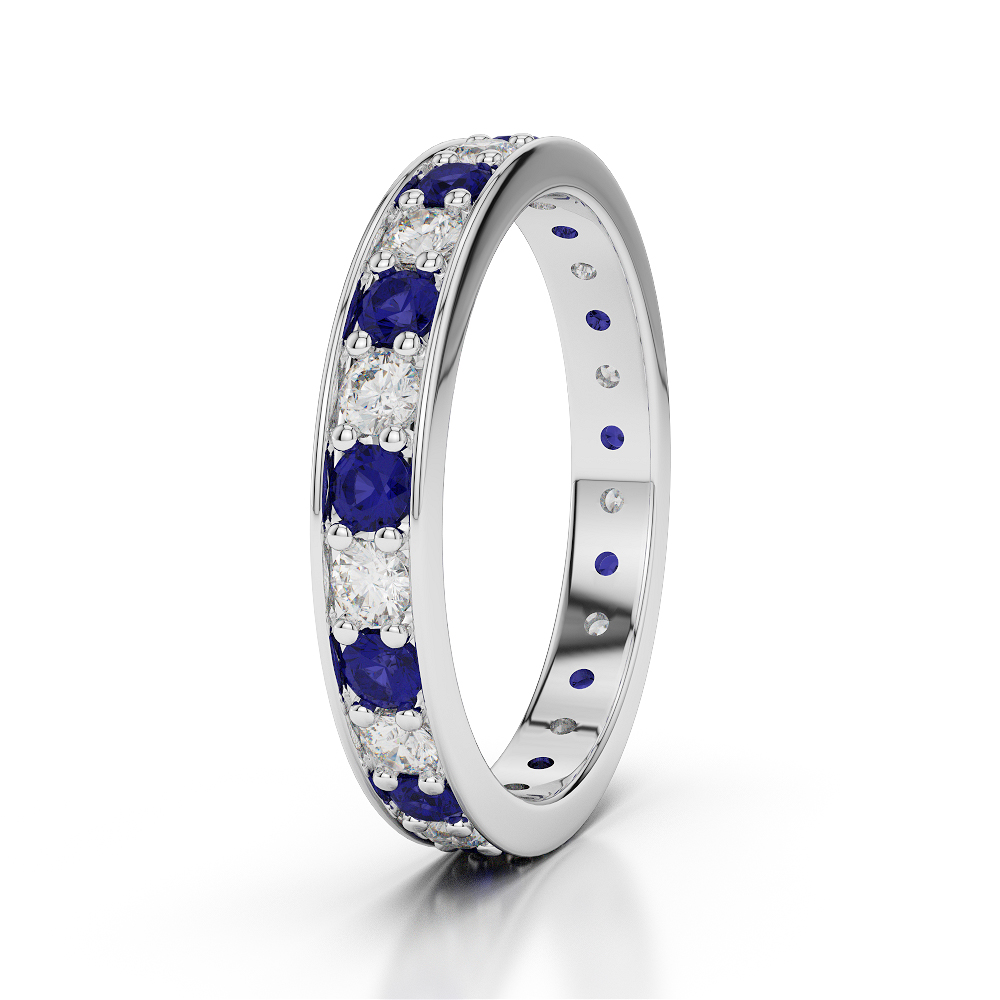 3 MM Gold / Platinum Round Cut Blue Sapphire and Diamond Full Eternity Ring AGDR-1080