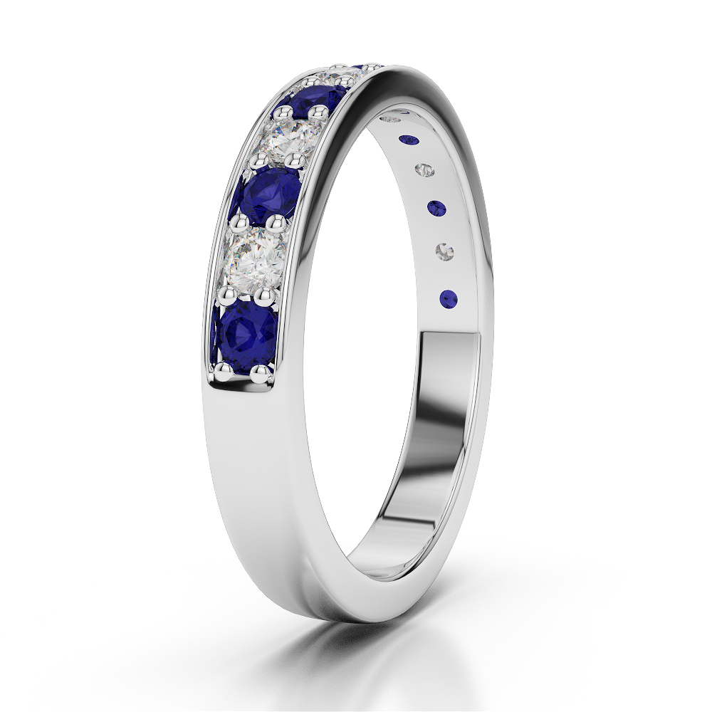 3 MM Gold / Platinum Round Cut Blue Sapphire and Diamond Half Eternity Ring AGDR-1084