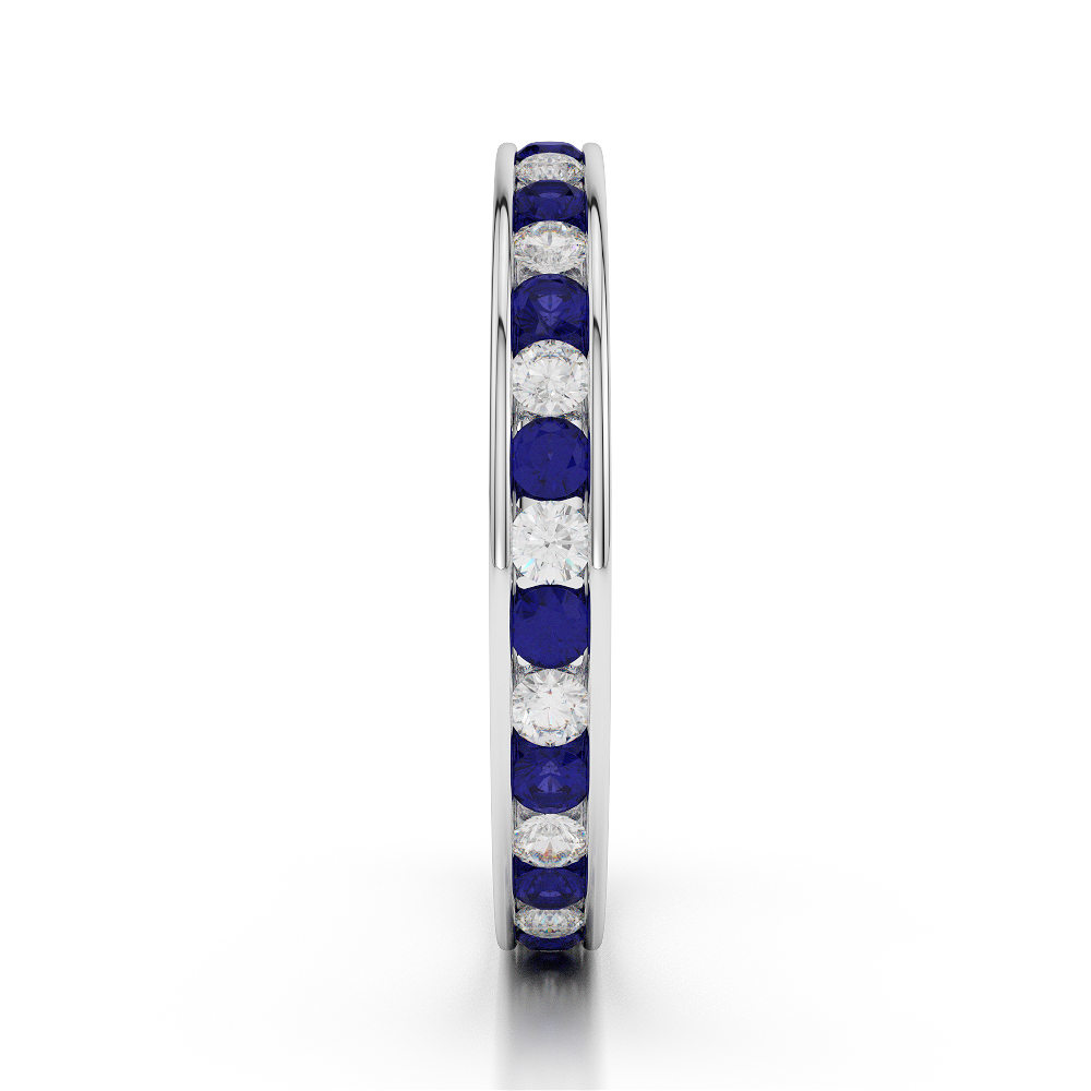 3 MM Gold / Platinum Round Cut Blue Sapphire and Diamond Full Eternity Ring AGDR-1087