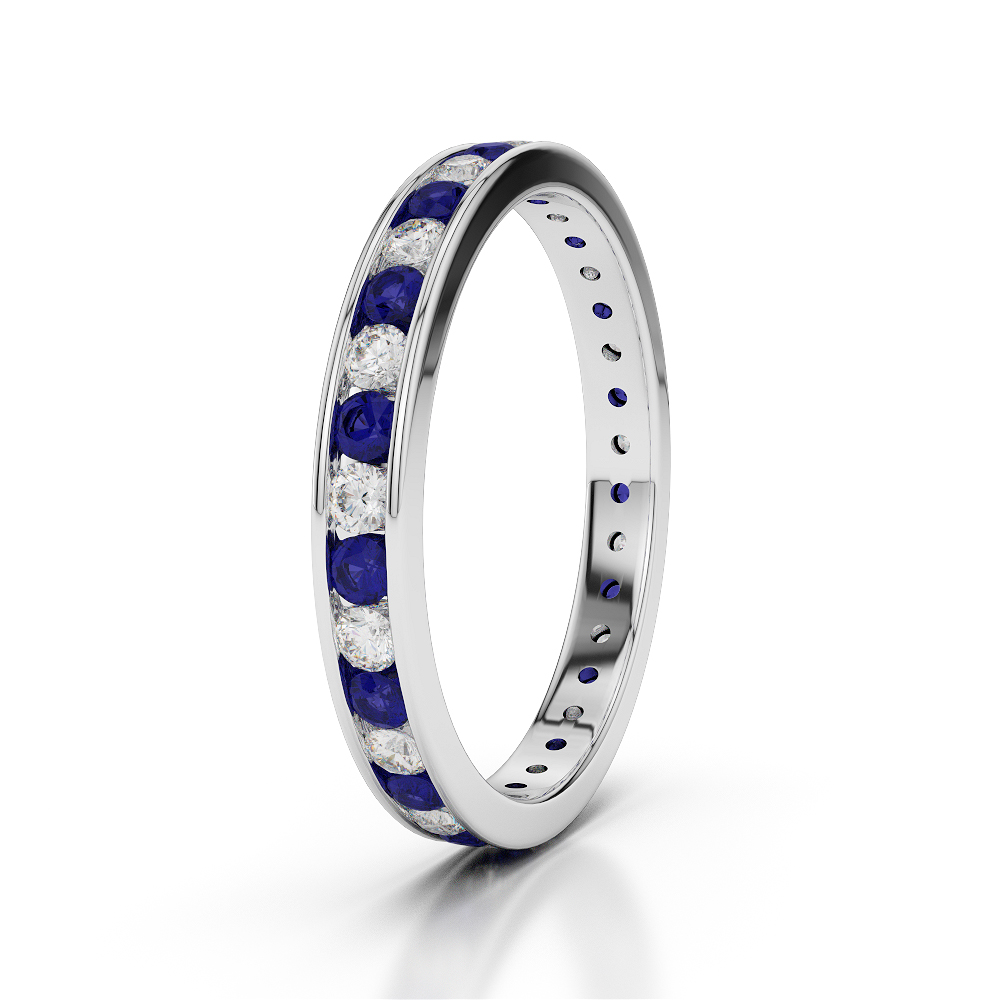 3 MM Gold / Platinum Round Cut Blue Sapphire and Diamond Full Eternity Ring AGDR-1087