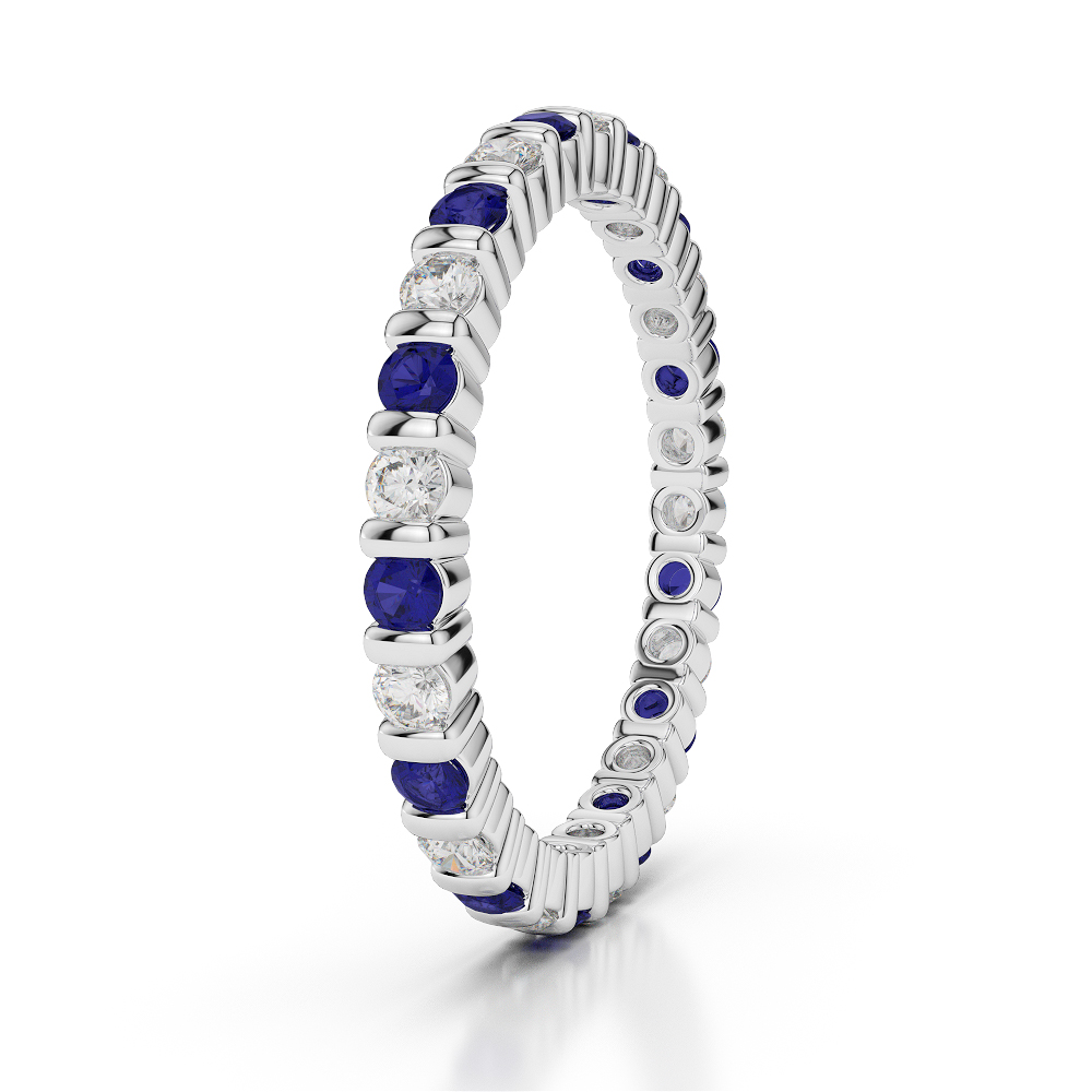 2 MM Gold / Platinum Round Cut Blue Sapphire and Diamond Full Eternity Ring AGDR-1092