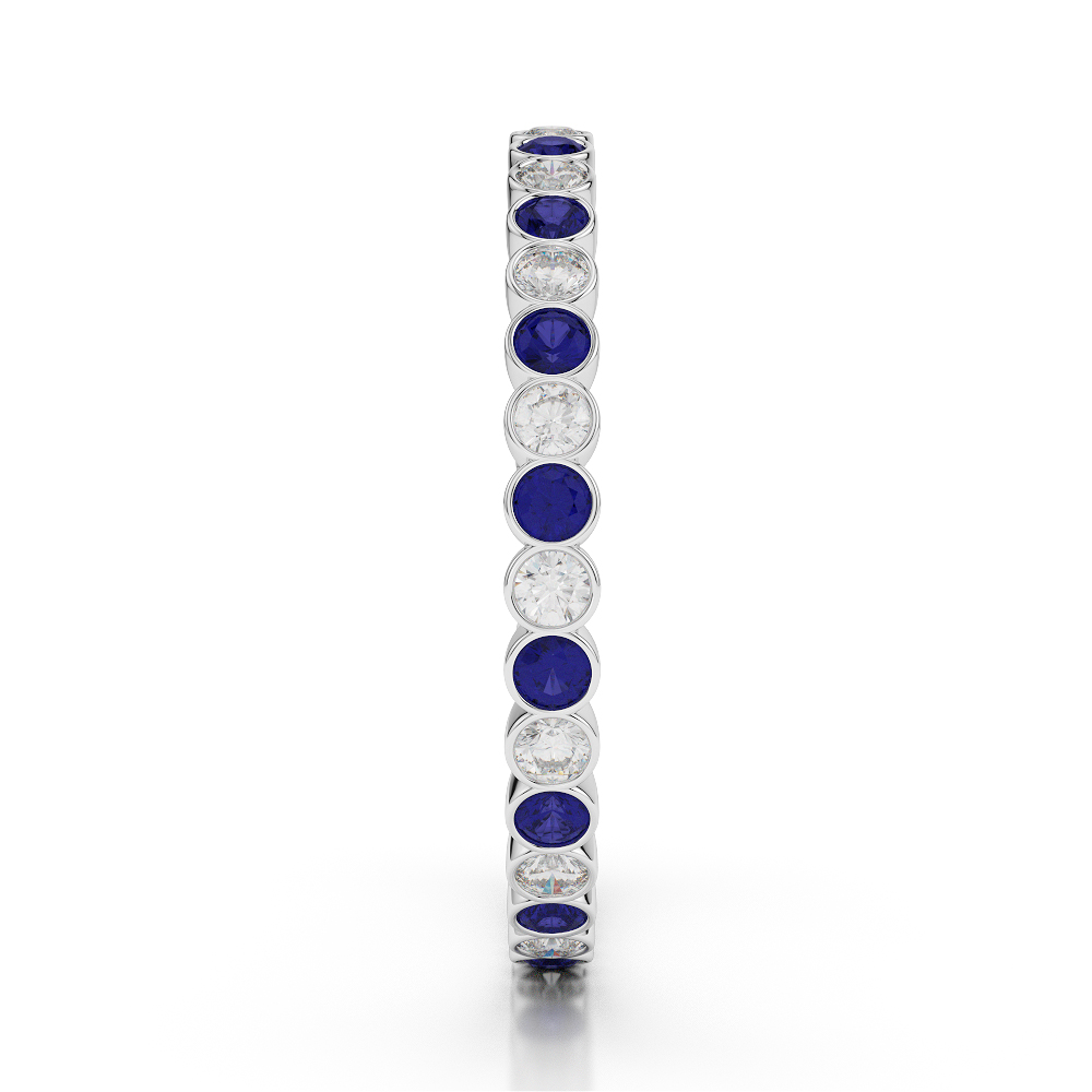 2 MM Gold / Platinum Round Cut Blue Sapphire and Diamond Full Eternity Ring AGDR-1098