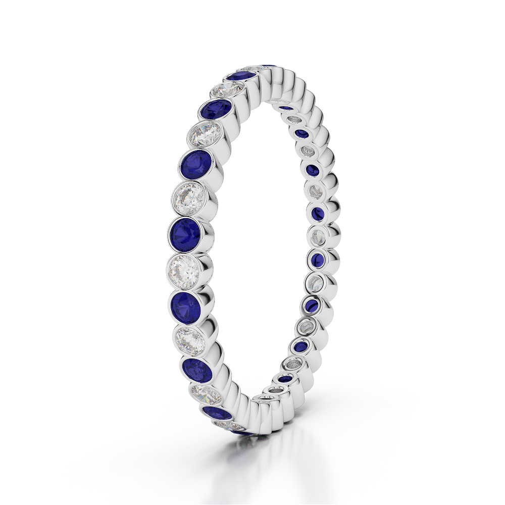 2 MM Gold / Platinum Round Cut Blue Sapphire and Diamond Full Eternity Ring AGDR-1098