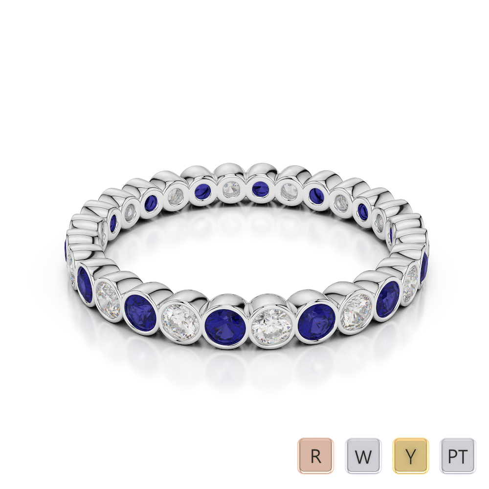 2.5 MM Gold / Platinum Round Cut Blue Sapphire and Diamond Full Eternity Ring AGDR-1099