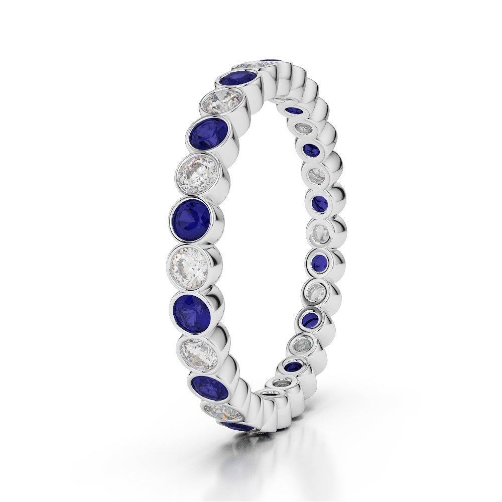2.5 MM Gold / Platinum Round Cut Blue Sapphire and Diamond Full Eternity Ring AGDR-1099