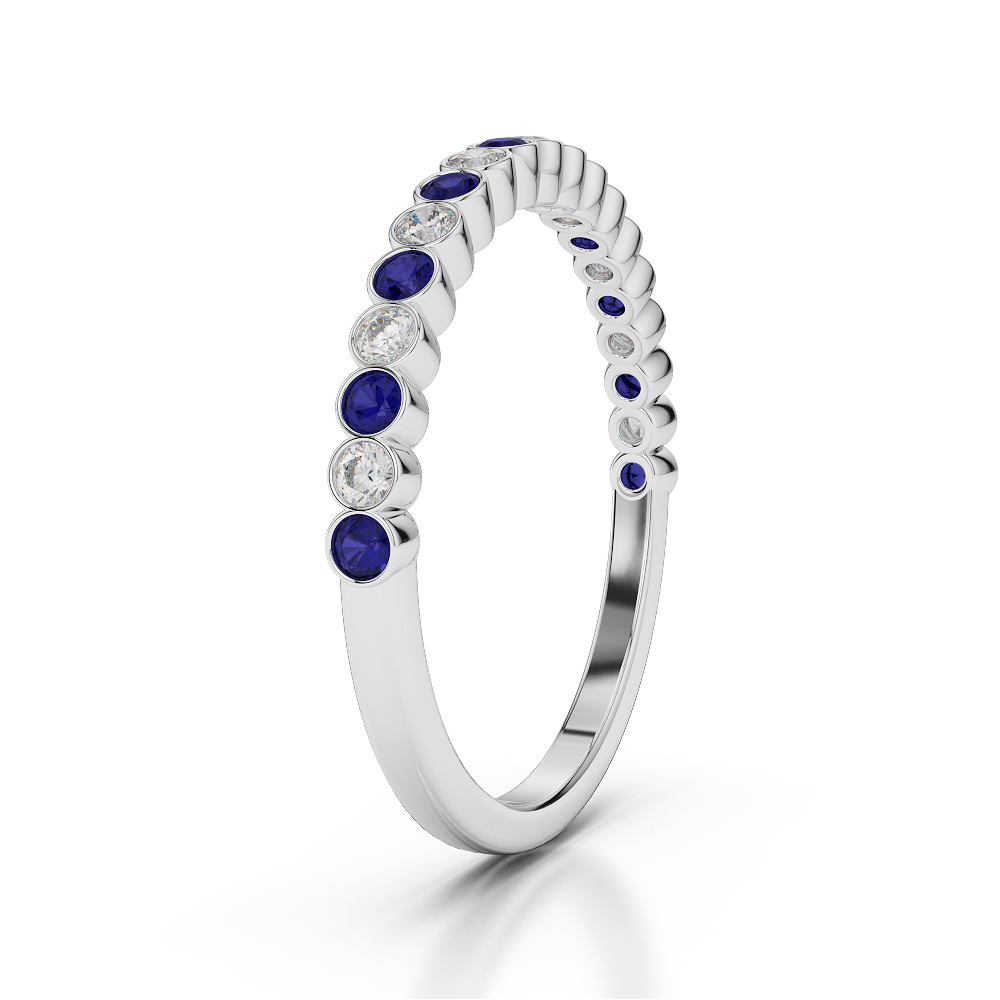 2 MM Gold / Platinum Round Cut Blue Sapphire and Diamond Half Eternity Ring AGDR-1101