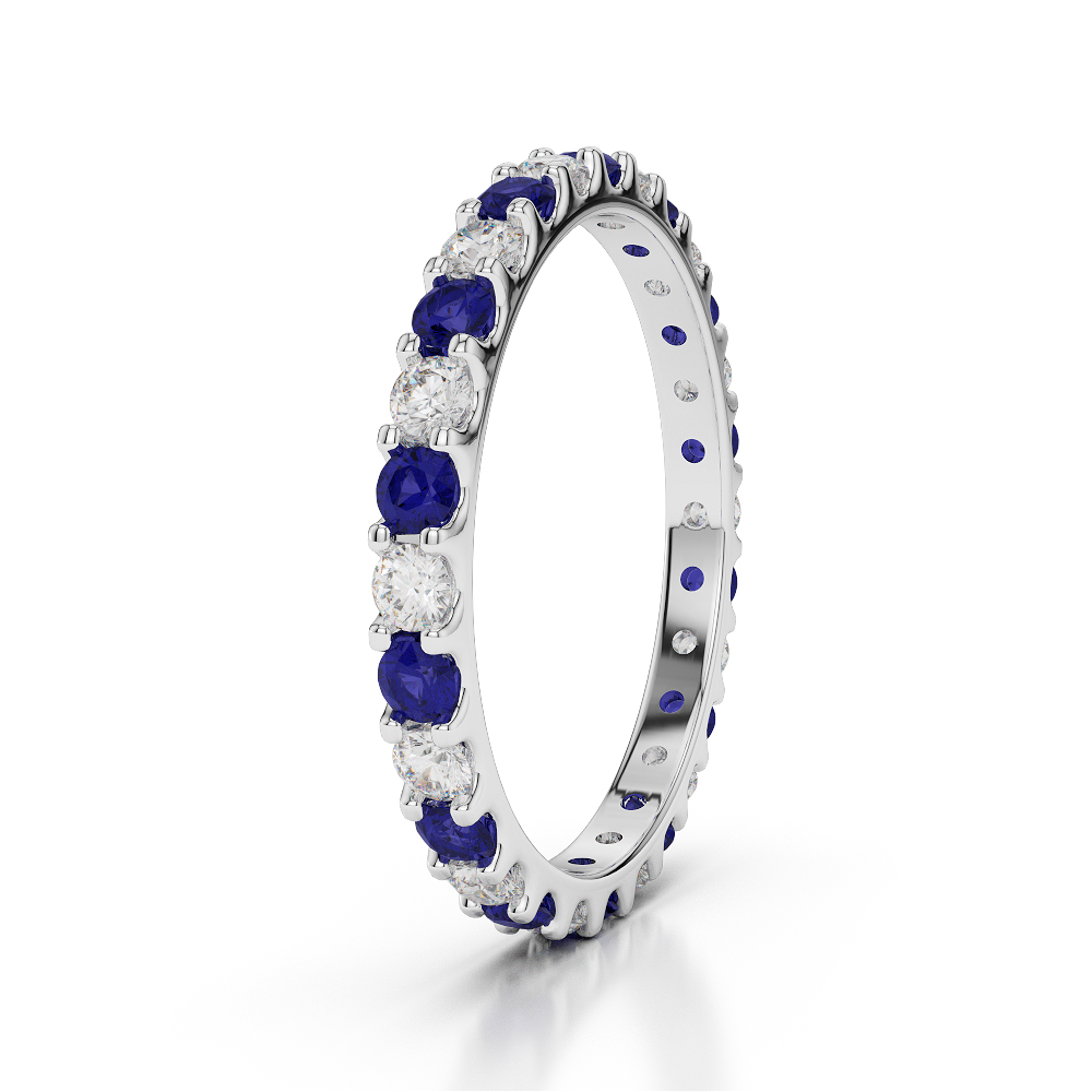 2 MM Gold / Platinum Round Cut Blue Sapphire and Diamond Full Eternity Ring AGDR-1104