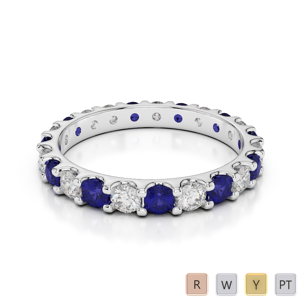 2.5 MM Gold / Platinum Round Cut Blue Sapphire and Diamond Full Eternity Ring AGDR-1105