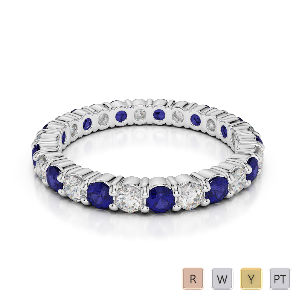 2.5 MM Gold / Platinum Round Cut Blue Sapphire and Diamond Full Eternity Ring AGDR-1111
