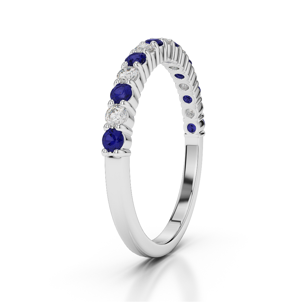 2 MM Gold / Platinum Round Cut Blue Sapphire and Diamond Half Eternity Ring AGDR-1113
